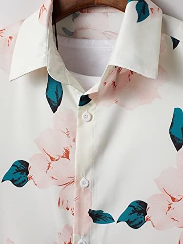 NIBHZ Облекло от две части за мъже, Мъжка Риза с флорална принтом и къси панталони с завязками на талията, Без тениски (Цвят: многоцветен, Размер: Средно)