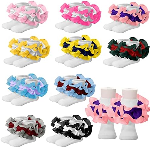 10 Чифта Чорапи с волани за Малки Момичета 1-3 години, Двойни Дантелени Чорапи в стил Принцеса с Волани, Чорапи