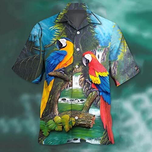 2023 Нова Мъжки Пролетно-Лятна Мода Ежедневни Риза с принтом Папагал, Свободна Плажна Риза с къс ръкав и V-образно деколте