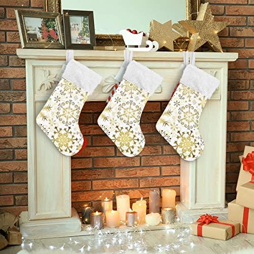 Коледни Чорапи ALAZA, Коледен Модел, Златни Снежинки, Класически Персонализирани Големи Чулочные Украса за Семейни