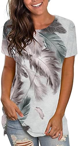 Дамски Дрехи, Модни Памучен Тениска с Кръгло Деколте и Графичен Дизайн, Лятна Есенна Блуза с Къс Ръкав за Момичета 32