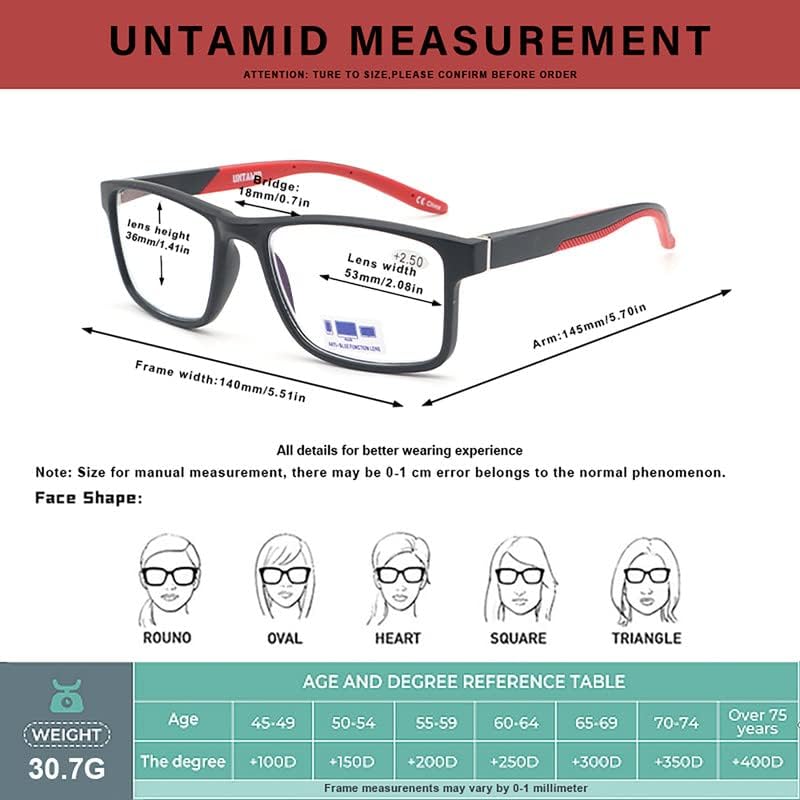 UNTAMID 3 Опаковки Очила за четене с блокиране на синя Светлина за Мъже и Жени, Компютърни Ридеры в Правоъгълна Рамка с Пружинным тръба на шарнирна връзка, Очила с Антир