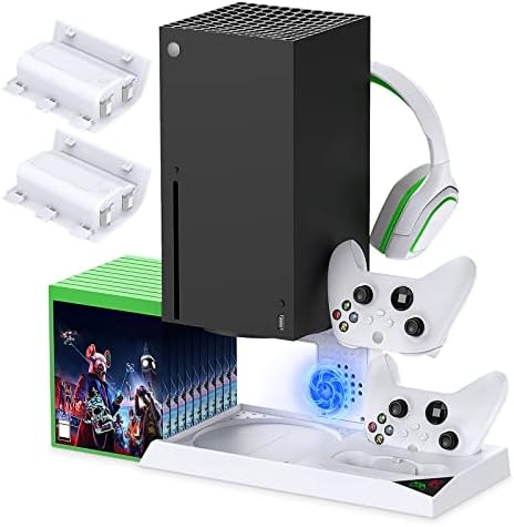 Вертикална охлаждаща поставка YUANHOT, съвместима с Xbox Series X, док-станция за зареждане с акумулаторна батерия с капацитет 1400 mah и две пристанища зарядно устройство конт