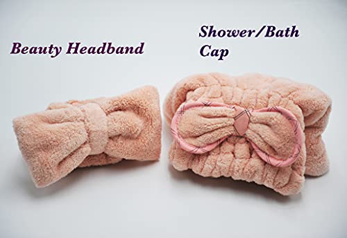 Луксозен комплект за душ KML'NN (шапка за душ и превръзка на главата)