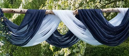 Комплект от плат за драперии сватбена арка Warm Home Designs се състои от 2 шалове диаметър 288 инча (24 метра) от тъмно-синя и бяла кърпа за сватбена кърпа, сватбена церемония ?