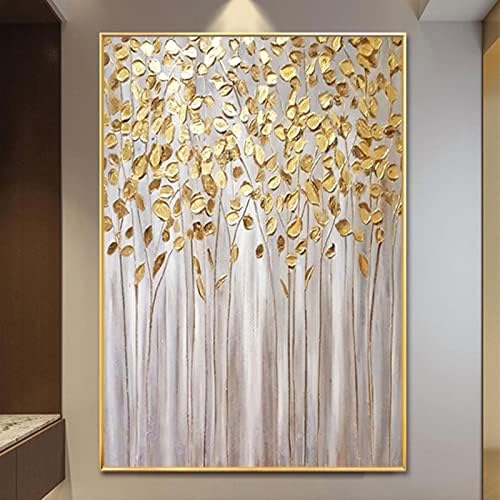 Златен Лист Абстрактна Живопис с маслени Бои Златна Рамка на Стенно Изкуство За Модерен Дом За Хотела И Спалня Декор
