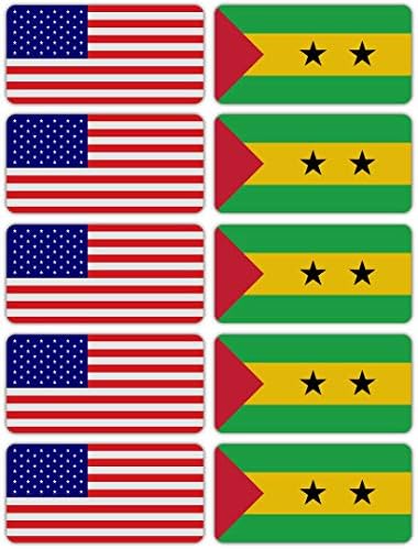 (x10) 3 М Светлоотразителни Стикери Сао Томе и Принсипи и Флага на САЩ | Универсални Защитни Етикети | Шлемове,