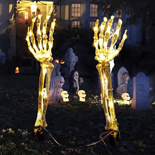 Украса за Хелоуин на открито, 2 Светещи Колове за ръце Скелет с 40 светодиода, се Броят за Ръце Скелет на батерии