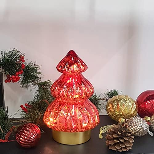 Статуетка на Коледната елха от Живачен стъкло с подсветка, работеща на батерии с Таймер за централните елементи, Прозорец, Маса,
