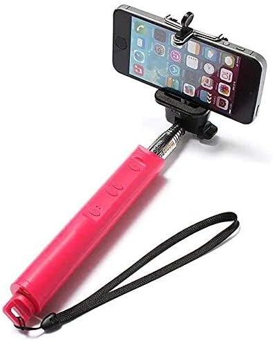 Teerwere Селфи-стик Ръчно Bluetooth Селфи-стик Монопод Прибиращ за iPhone Червен Лека плъзгаща се (Цвят: розово-червено,