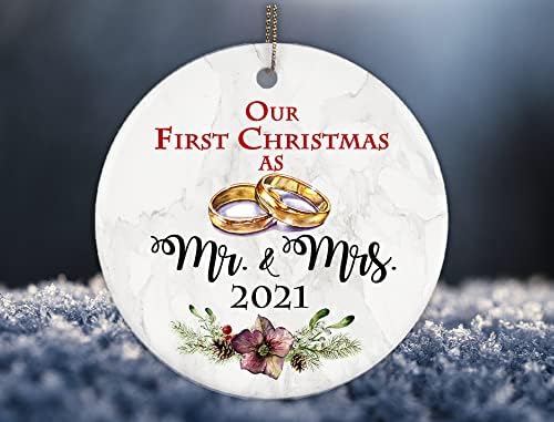 Украса за първия Брак на Коледа, г-Н и г-жа Мъж Жена Младоженците, Само Че Поженившиеся, Коледен Семеен Подарък Ръчна