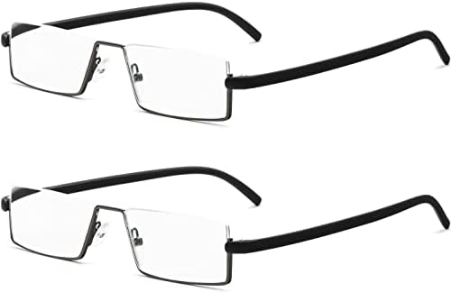 REAVEE 2 Опаковки Очила за четене с половинными лещи за Жени И Мъже, Лека Метална Дограма за четене с Преносим калъф, Черен