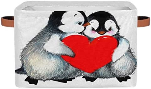 XMNYGJ Сладък Пингвин От Сърце За Съхранение, Сгъваема Холщовая Кошница За Съхранение, Голяма Кубическая Кутия