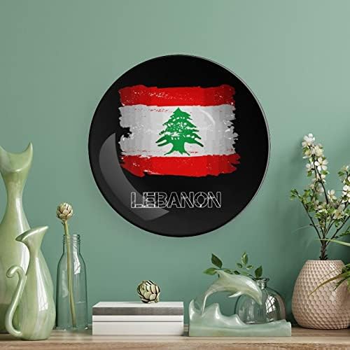 Знаме на Ливан Декоративна Чиния Кръгла Керамична Чиния от Костен Порцелан със Стойка за Показване за Парти, Сватбен
