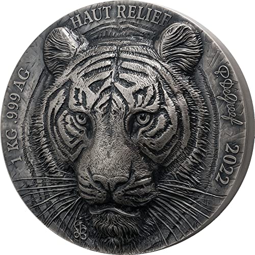 2022 DE Голяма Петица Азия PowerCoin Tiger 1 Кг Сребърна монета от 10 000 франка Бряг Слонова Кост 2022 Антични