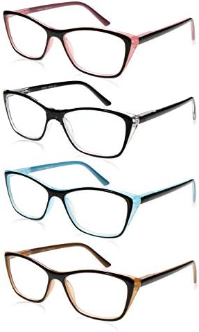 Очила за четене TISHUI, модерни дамски очила котешко око, леки стилни очила-обманки, 4 опаковки, удобни пружина на линия,