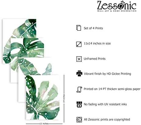 Плакат с зелено растение Zessonic за декора на стените - Акварели Щампи Тропическа Ботаническа листа за Баня, Декорация