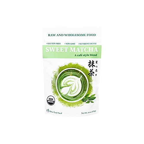Органични сладък зелен чай на прах Мач, смес в стил кафе от Cherie Sweet Heart (16 унция) (опаковка може да варира)