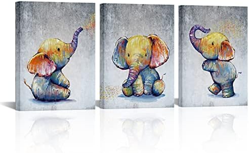 LoveHouse Детска Стая Стенно Изкуство Платно Сладък Слон Детски Снимки на Животни от Артистични Щампи Стенен Декор