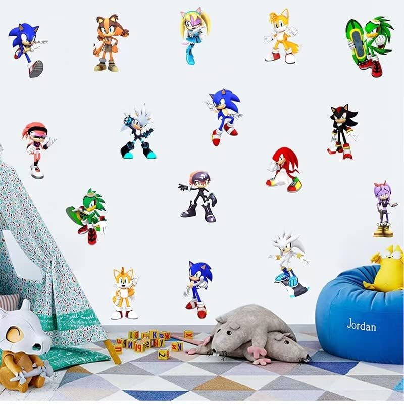 Таралеж Sonic Карикатура 3D Счупена Стена Игра, Стикери За Стена, Детска Спалня Хол Фон Стикери За Стена Преносимо Декорация