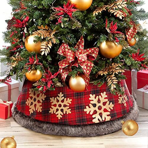 LASPERAL Буйволиные Каре Коледни Яки за Изкуствени дървета, Пръстен за Коледната Елха под формата на Червени Снежинки,