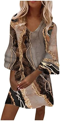NOKMOPO Midi-Поли за жени, Женско Модно Темпераментное Елегантна Мини рокля с V-образно деколте и ръкави 3/4 с