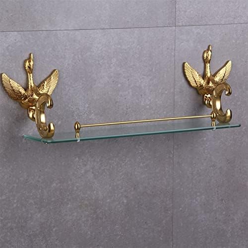 KIZQYN Полк за Баня с декорация във формата на Кристали, Златен Лак, със Стъклен рафт с Лебед, Комплект Аксесоари