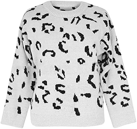 Дамски пуловери Оверсайз Ymosrh, Свободна Вязаная Блуза-Пуловер с V-Образно деколте и дълъг ръкав с Принтом във формата на