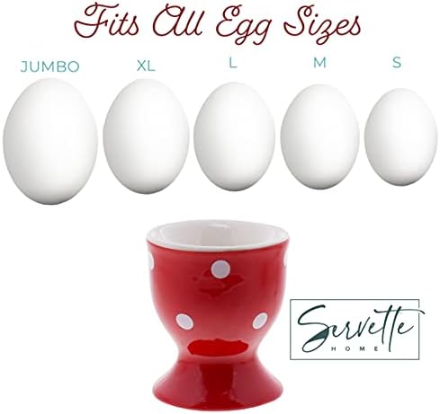 Чаша за яйца Скъпа Керамична Поставка За Рохко яйца на Точки - Комплект от 4 броя (Син Червен Зелен Розов)