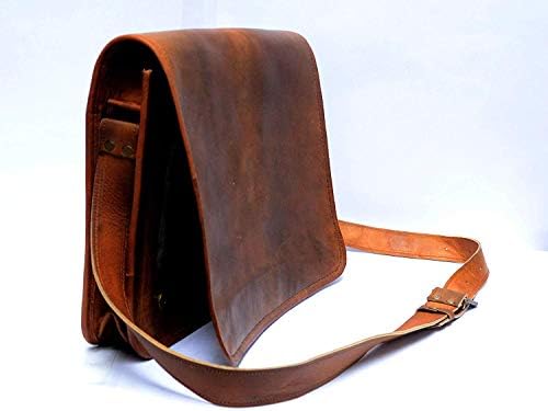 IndianHandoArt 16-инчовата Кожена чанта-месинджър от естествена кожа за лаптоп, Куфарче за мъже и Жени (среден