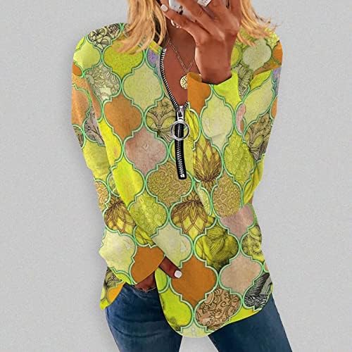 Дамски Блузи и Блузи, Елегантни Ежедневни Модни Есенни Ризи 2022 с дълъг ръкав с цип с V Образно деколте, Свободно Намаляване
