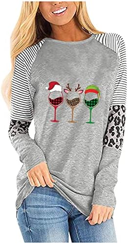 Xiaojmake Празничен Коледен Пуловер, Дамски Hoody с Чаша Червено Вино, тениски С Дълъг Ръкав, Модни Приталенная