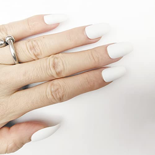 XE.IN Комплекти матов бели режийни нокти, 24 бр., със средна дължина, Бадем маникюр с салонным UV покритие, Множество стикер На акрилни върховете на ноктите, Превъзходен
