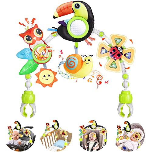 Дъговидна играчка за детска количка mihotoy с Прорезывателем, М, Хрупкав Звук, Зеркальцем и Музикалната Кутия,