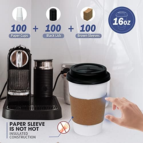 Гинко [100 Опаковки по 16 грама кафе за Еднократна употреба чаши с Капаци и рукавчиками - за Еднократна употреба чаши за Кафе,