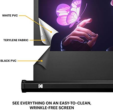 Преносим Лесно Бяла Прожекционен екран KODAK 80 Премиум-клас с резолюция 16:9 HD, 4K, Регулируема Стойка за статив