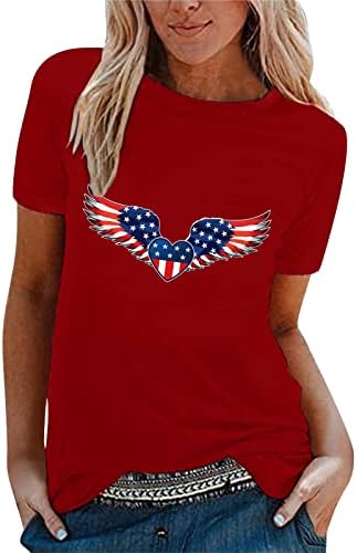 MIASHUI Мек Памучен Тениска с дълъг Ръкав, Дамски Ежедневни Тениска с принтом Хартата на Деня на Независимостта, Къс Ръкав, костенурка Деколте