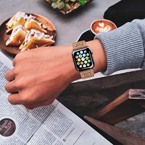 Кожени каишки за часовник Aladrs с нитове, съвместими с каишка на Apple Watch, Реколта Сменяеми каишки за iWatch Ultra (49 мм)