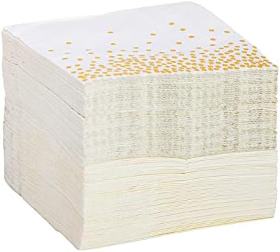 100 Опаковки за Еднократна употреба Коктейлни Салфетки от Бяло и Златисто хартия за сватбен прием, Вечерни Аксесоари