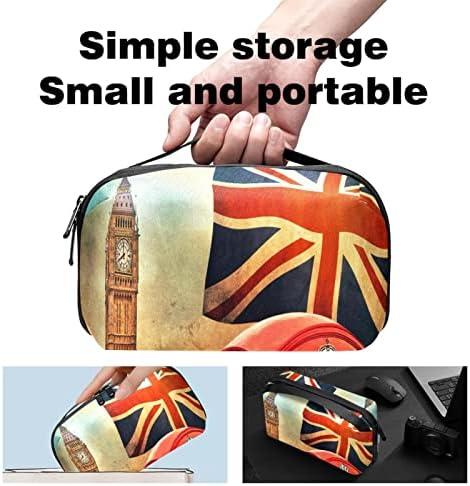 Калъф за носене, чанта, USB-кабел, органайзер, джобен аксесоар, портфейл с цип, флаг, Биг Бен в ретро стил