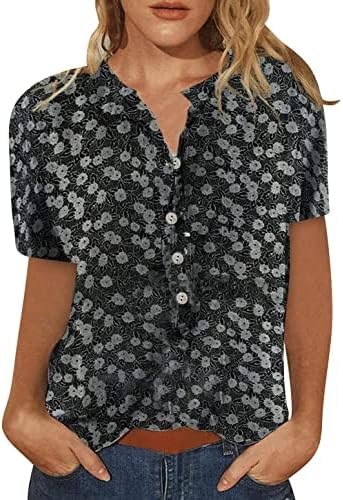 Основи на Женската Риза Блузи за Жени С Къс Ръкав Лятна Мода Неофициално Модна Тениска С Принтом Силует на Копчета