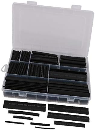X-DREE 1 комплект, 9 размери, Polyolefin Свиване тръба, Метална Сонда, Кабел ръкав, черен (1 опаковка от 9 тръби