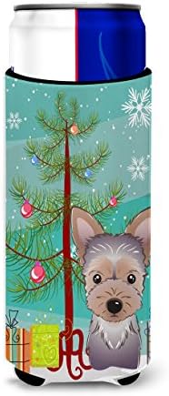 Carolin's Treasures BB1604MUK Коледно Дърво и Кученце йоркширски Териери Ултра Обнимашка за тънки кутии, Калъф за охлаждане