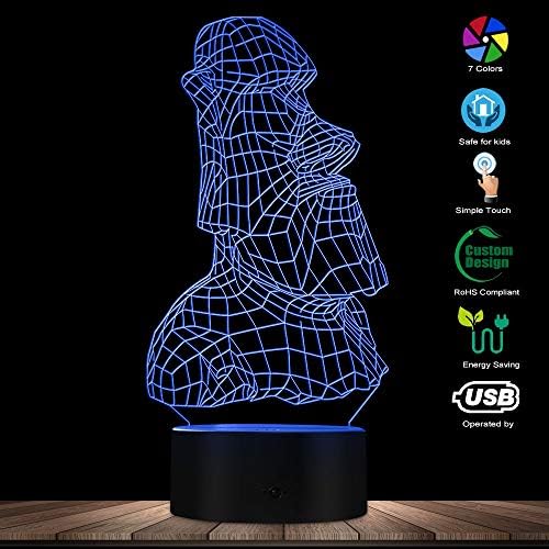 Предизвикване на Дните на Великденския Остров Каменна Статуя Моаи 3D Оптична Илюзия Лампа Тайната на Рапа НУИ Монолити