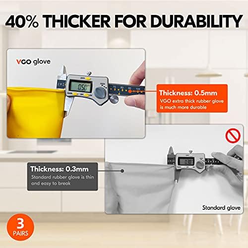 Vgo... 3 чифта Ръкавици за почистване на дома за Еднократна употреба, Гумени Ръкавици с дълги Ръкави За миене на съдове в Кухнята, нескользящие повишена дебелина (XL)