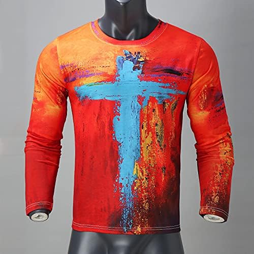 BEUU Мъжки Реколта Живопис с маслени Бои Вярата на Исус на Кръста Ежедневни Тениска Пуловер с кръгло деколте