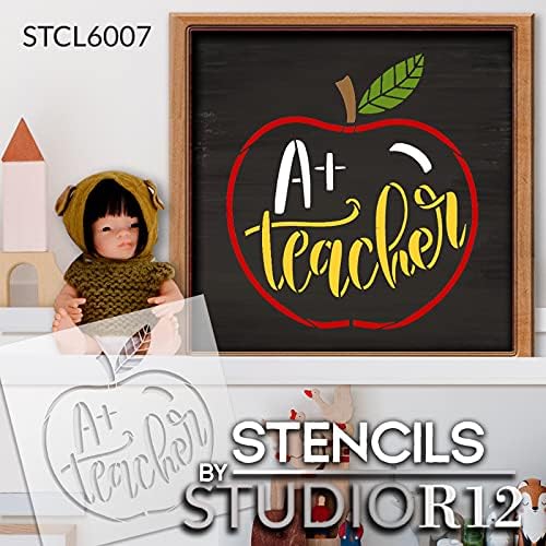A + Учител с трафаретом Apple от StudioR12 | Декор за клас със Собствените си ръце | Дървена табела за рисуване
