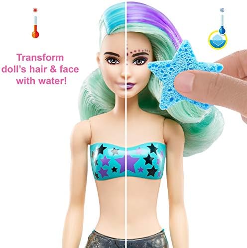 Кукла Барби Color Reveal и аксесоари, 7 Изненади, включително и опашка на Русалка и променя цвета на косата и лицето