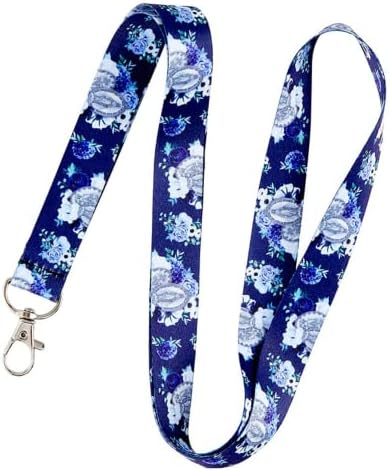 Шнур за врата Needzo с цветя Чудотворната Медал, Ключодържател със синьо-бели цвете за жени, 22,5 инча