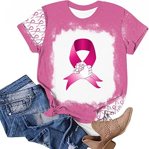 Тениска с изображение на рак на гърдата, Жените Розова Туника С Панделка От Рак на Млечната жлеза, Блузи С Къс Ръкав, Скъпа